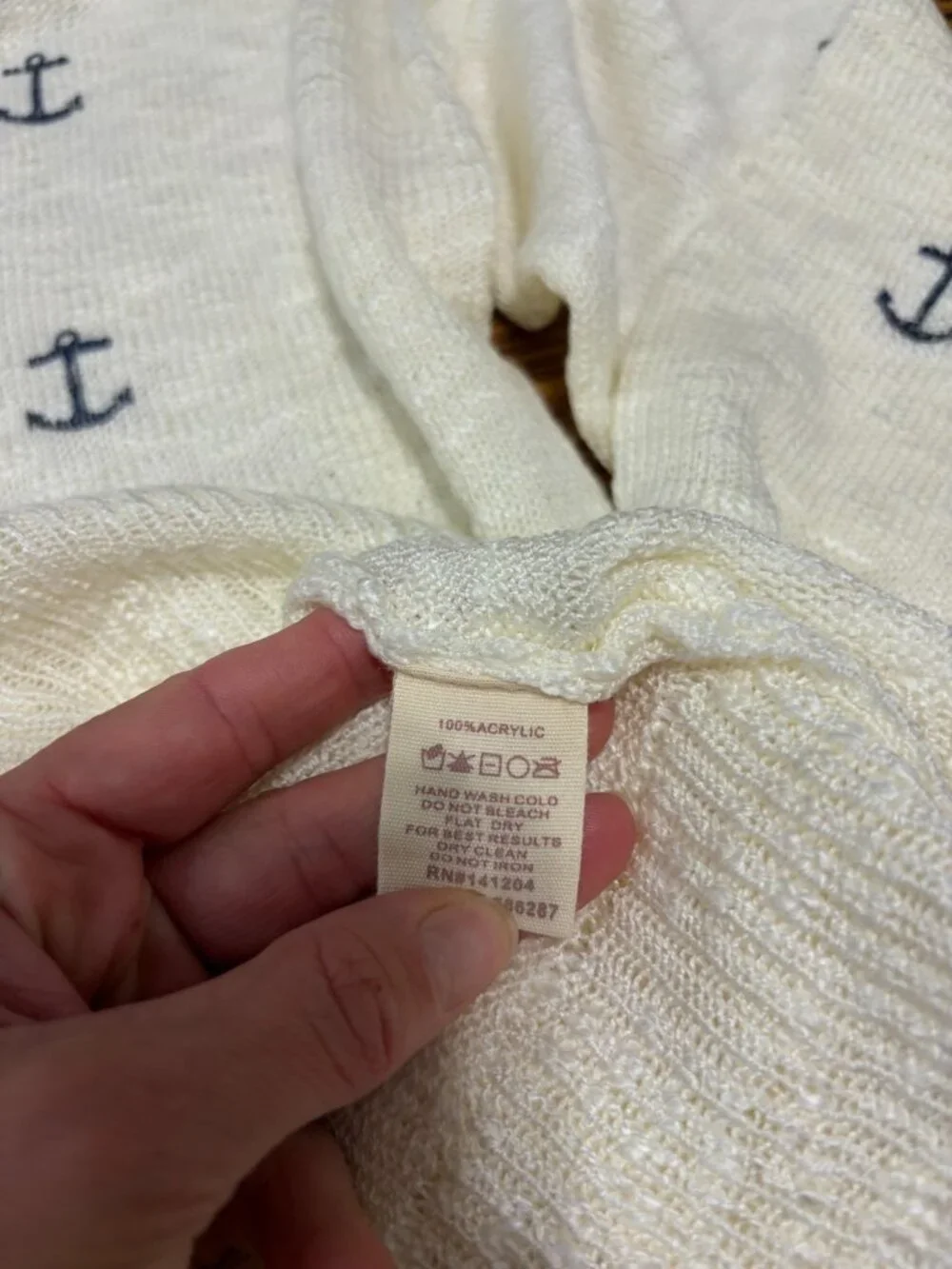 Mia & Tess Womens Sweater Sz XL White Nautical Woven Open-Knit Top NWT $40